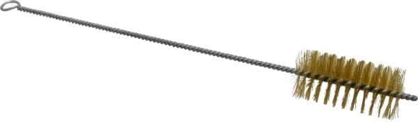 Schaefer Brush - 3" Long x 1-1/2" Diam Brass Long Handle Wire Tube Brush - Single Spiral, 15" OAL, 0.008" Wire Diam, 3/8" Shank Diam - First Tool & Supply