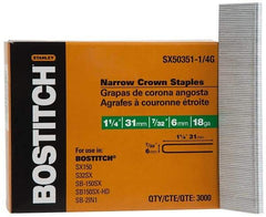 Stanley Bostitch - 1-1/4" Long x 7/32" Wide, 18 Gauge Crowned Construction Staple - Steel, Galvanized Finish - First Tool & Supply