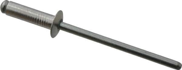 RivetKing - Size 45 Dome Head Aluminum Open End Blind Rivet - Steel Mandrel, 0.251" to 0.312" Grip, 1/4" Head Diam, 0.129" to 0.133" Hole Diam, 0.462" Length Under Head, 1/8" Body Diam - First Tool & Supply