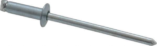 RivetKing - Size 44 Dome Head Steel Open End Blind Rivet - Steel Mandrel, 0.188" to 1/4" Grip, 1/4" Head Diam, 0.129" to 0.133" Hole Diam, 0.4" Length Under Head, 1/8" Body Diam - First Tool & Supply