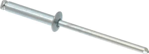 RivetKing - Size 48 Dome Head Steel Open End Blind Rivet - Steel Mandrel, 0.376" to 1/2" Grip, 1/4" Head Diam, 0.129" to 0.133" Hole Diam, 0.65" Length Under Head, 1/8" Body Diam - First Tool & Supply