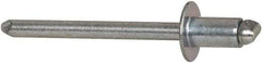 RivetKing - Size 62 Dome Head Steel Open End Blind Rivet - Steel Mandrel, 0.02" to 1/8" Grip, 3/8" Head Diam, 0.192" to 0.196" Hole Diam, 0.325" Length Under Head, 3/16" Body Diam - First Tool & Supply