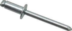 RivetKing - Size 64 Dome Head Steel Open End Blind Rivet - Steel Mandrel, 0.188" to 1/4" Grip, 3/8" Head Diam, 0.192" to 0.196" Hole Diam, 0.45" Length Under Head, 3/16" Body Diam - First Tool & Supply