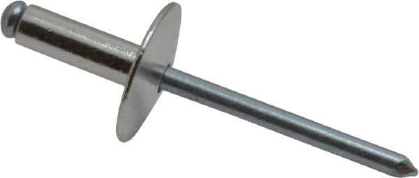 RivetKing - Size 66 Large Flange Dome Head Aluminum Open End Blind Rivet - Steel Mandrel, 0.251" to 3/8" Grip, 5/8" Head Diam, 0.192" to 0.196" Hole Diam, 0.575" Length Under Head, 3/16" Body Diam - First Tool & Supply