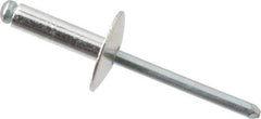 RivetKing - Size 68 Large Flange Dome Head Aluminum Open End Blind Rivet - Steel Mandrel, 0.376" to 1/2" Grip, 5/8" Head Diam, 0.192" to 0.196" Hole Diam, 0.7" Length Under Head, 3/16" Body Diam - First Tool & Supply