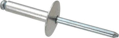 RivetKing - Size 610 Large Flange Dome Head Aluminum Open End Blind Rivet - Steel Mandrel, 0.501" to 5/8" Grip, 5/8" Head Diam, 0.192" to 0.196" Hole Diam, 0.825" Length Under Head, 3/16" Body Diam - First Tool & Supply