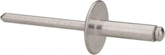 RivetKing - Size 68 Large Flange Dome Head Aluminum Open End Blind Rivet - Aluminum Mandrel, 0.376" to 1/2" Grip, 5/8" Head Diam, 0.192" to 0.196" Hole Diam, 0.7" Length Under Head, 3/16" Body Diam - First Tool & Supply