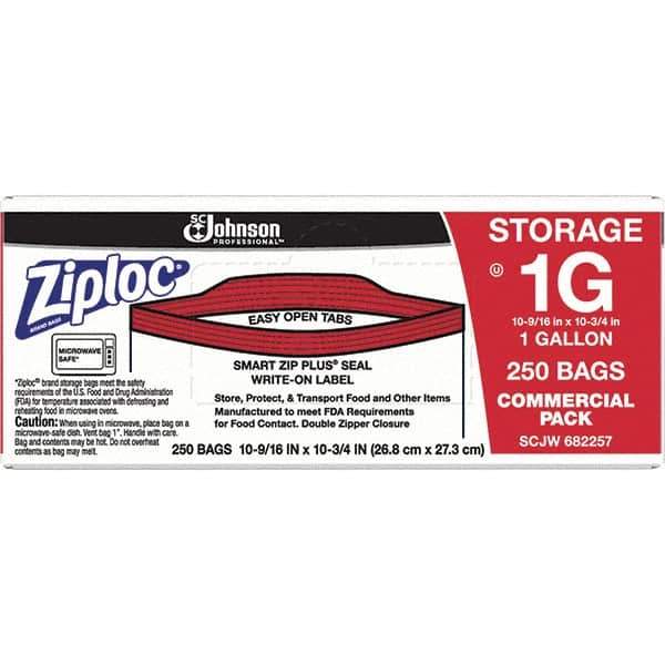 Ziploc - 250 Piece, 1 Gallon Capacity, 10-3/4 Inch High x 10-9/16 Inch Wide, Ziploc Storage Bag - 1.75 mil Thick, Rectangle Clear Plastic - First Tool & Supply