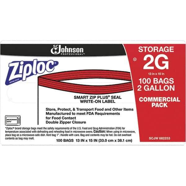 Ziploc - 100 Piece, 2 Gallon Capacity, 13 Inch Long x 15-1/2 Inch Wide, Ziploc Storage Bag - 1.75 mil Thick, Rectangle Clear Plastic - First Tool & Supply