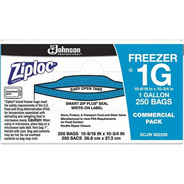 Ziploc - 250 Piece, 1 Gallon Capacity, 11 Inch Long x 10-1/2 Inch Wide, Ziploc Freezer Bag - 2.7 mil Thick, Rectangle Clear Plastic - First Tool & Supply