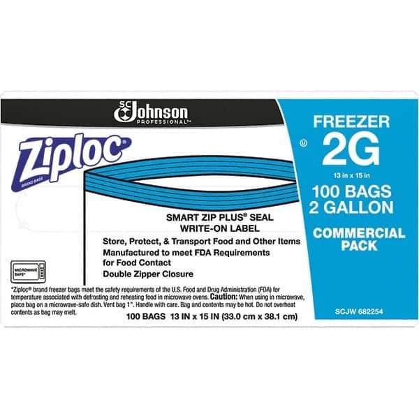 Ziploc - 100 Piece, 2 Gallon Capacity, 13 Inch Long x 15-1/2 Inch Wide, Ziploc Freezer Bag - 2.7 mil Thick, Rectangle Clear Plastic - First Tool & Supply