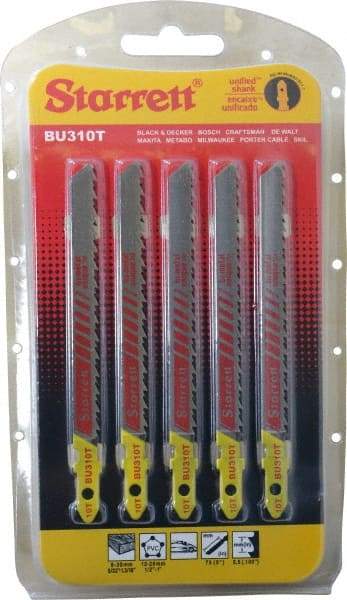 Starrett - 4" Long, 10 Teeth per Inch, Bi-Metal Jig Saw Blade - Toothed Edge, 5/16" Wide x 0.05" Thick, U-Shank, Ground Taper Tooth Set - First Tool & Supply