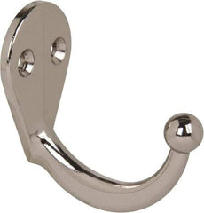 National Mfg. - 1" Wide x 1-3/4" High x 0.13" Thick, Single Prong Robe Hook - 1-3/4" Projection, Nickel Plated - First Tool & Supply