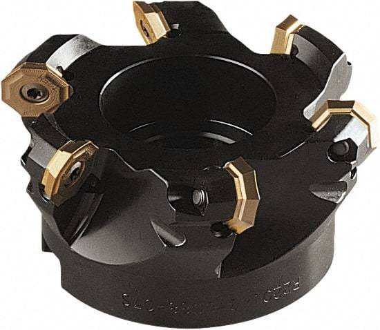 Seco - 75mm Cut Diam, 22mm Arbor Hole, 5mm Max Depth of Cut, 43° Indexable Chamfer & Angle Face Mill - 4 Inserts, OF.. 0704 Insert, Right Hand Cut, 4 Flutes, Through Coolant, Series OctoMill - First Tool & Supply