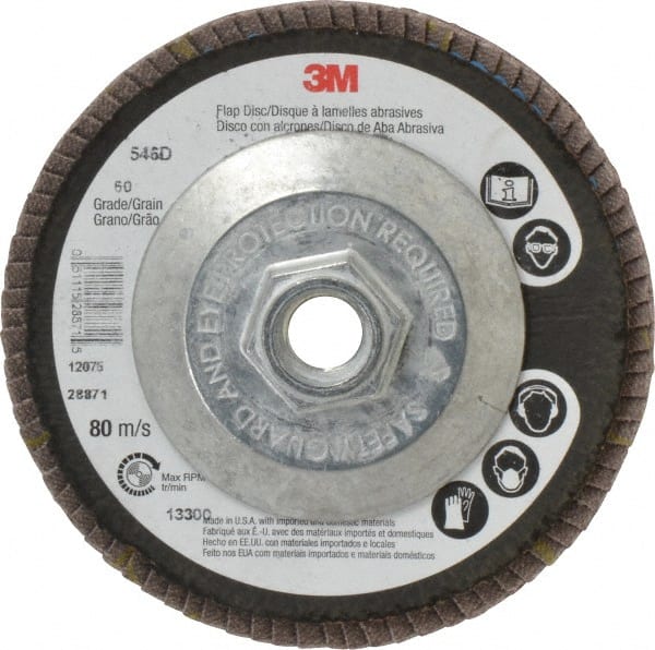 3M - 4-1/2" 60 Grit 5/8-11 Center Hole Type 29 Zirconia Alumina Flap Disc - First Tool & Supply