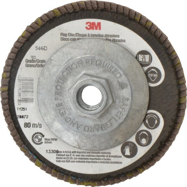 3M - 4-1/2" 80 Grit 5/8-11 Center Hole Type 29 Zirconia Alumina Flap Disc - First Tool & Supply