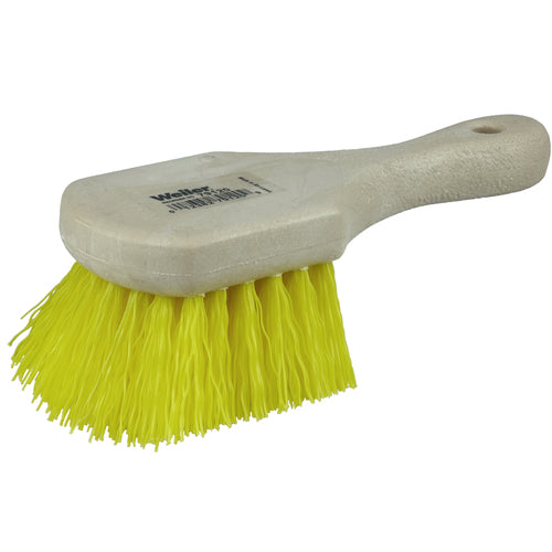 8″ Utility Scrub Brush, Yellow Polypropylene Fill, Short Handle, Foam Block - First Tool & Supply