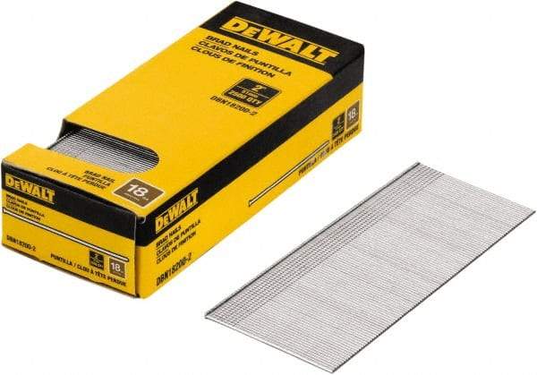 DeWALT - 18 Gauge 2" Long Finishing Nails for Power Nailers - Steel, Bright Finish, Smooth Shank, Straight Stick Collation, Brad Head, Chisel Point - First Tool & Supply