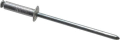 RivetKing - Dome Head Aluminum Peel Blind Rivet - Steel Mandrel, 1/8" to 0.275" Grip, 0.255" Head Diam, 0.129" Max Hole Diam, 0.472 to 0.511" Length Under Head, 1/8" Body Diam - First Tool & Supply