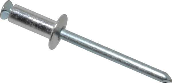 RivetKing - Dome Head Aluminum Peel Blind Rivet - Steel Mandrel, 0.188" to 0.354" Grip, 3/8" Head Diam, 0.196" Max Hole Diam, 0.551 to 0.590" Length Under Head, 3/16" Body Diam - First Tool & Supply