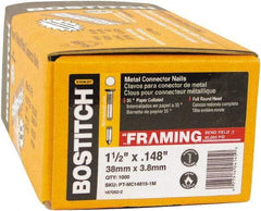 Stanley Bostitch - 10 Gauge 0.148" Shank Diam 1-1/2" Long Metal Connecting Nails for Power Nailers - Steel, Bright Finish, Smooth Shank, Angled Stick Paper Tape Collation, Round Head, Diamond Point - First Tool & Supply