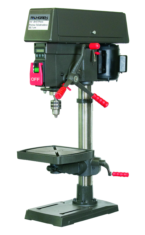 15" HD Bench Model Drill Press; Step Pulley; 16 Speed; 1/2HP 120/240V Motor; 185lbs. - First Tool & Supply