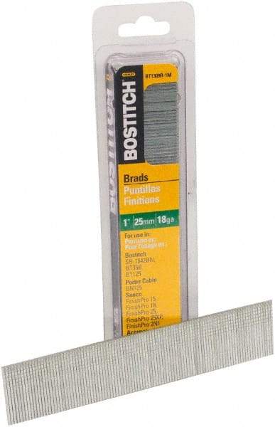 Stanley Bostitch - 18 Gauge 0.05" Shank Diam 1" Long Brad Nails for Power Nailers - Steel, Bright Finish, Ring Shank, Straight Stick Adhesive Collation, Brad Head, Chisel Point - First Tool & Supply