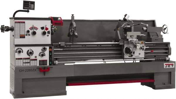 Jet - 26" Swing, 80" Between Centers, 230 Volt, Triple Phase Engine Lathe - 6MT Taper, 10 hp, 40 to 1,800 RPM, 4-1/8" Bore Diam, 43" Deep x 57" High x 136" Long - First Tool & Supply