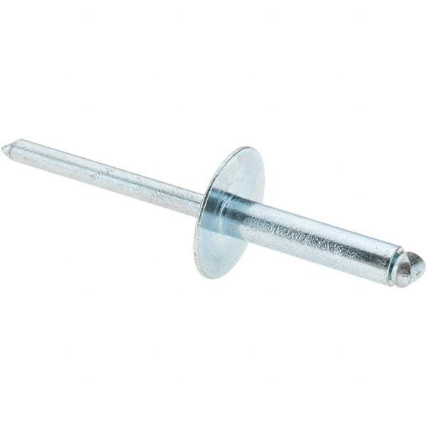 Value Collection - Size 610 Large Flange Dome Head Steel Open End Blind Rivet - Steel Mandrel, 0.501" to 5/8" Grip, 5/8" Head Diam, 0.192" to 0.196" Hole Diam, 0.825" Length Under Head, 3/16" Body Diam - First Tool & Supply