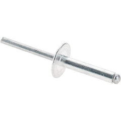 Value Collection - Size 612 Large Flange Dome Head Aluminum Open End Blind Rivet - Aluminum Mandrel, 0.626" to 3/4" Grip, 5/8" Head Diam, 0.192" to 0.196" Hole Diam, 0.95" Length Under Head, 3/16" Body Diam - First Tool & Supply