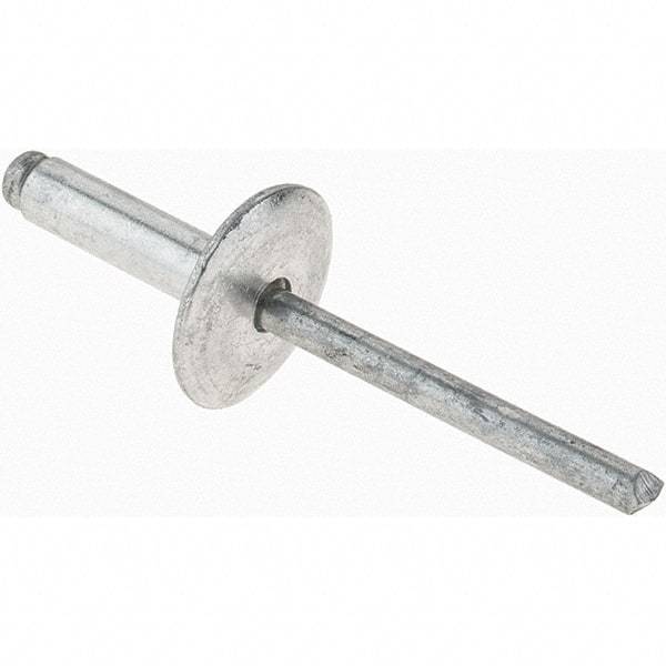 Value Collection - Size 68 Large Flange Dome Head Aluminum Open End Blind Rivet - Aluminum Mandrel, 0.376" to 1/2" Grip, 5/8" Head Diam, 0.192" to 0.196" Hole Diam, 0.7" Length Under Head, 3/16" Body Diam - First Tool & Supply