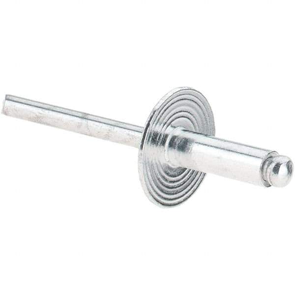 Value Collection - Size 66 Large Flange Dome Head Aluminum Open End Blind Rivet - Aluminum Mandrel, 0.251" to 3/8" Grip, 5/8" Head Diam, 0.192" to 0.196" Hole Diam, 0.575" Length Under Head, 3/16" Body Diam - First Tool & Supply