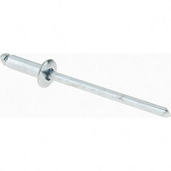 Value Collection - Size 44 Dome Head Steel Open End Blind Rivet - Steel Mandrel, 0.188" to 1/4" Grip, 1/4" Head Diam, 0.129" to 0.133" Hole Diam, 0.4" Length Under Head, 1/8" Body Diam - First Tool & Supply