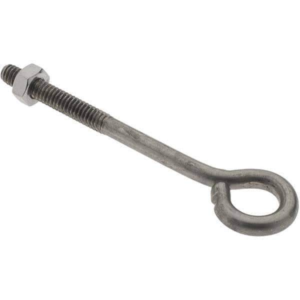 Value Collection - 1/4-20, Stainless Steel Wire Turned Open Eye Bolt - 1-1/2" Thread Length, 1/2" ID, 3" Shank Length - First Tool & Supply