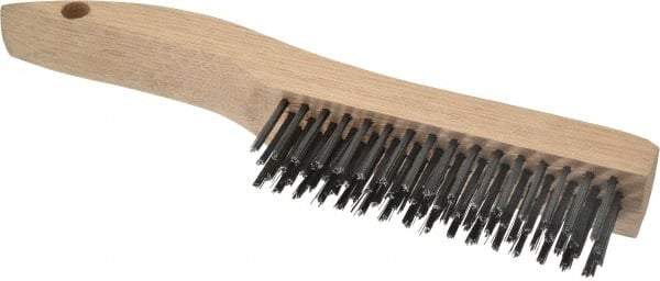 Weiler - 4 Rows x 16 Columns Steel Scratch Brush - 5" Brush Length, 10" OAL, 1-3/16" Trim Length, Wood Shoe Handle - First Tool & Supply