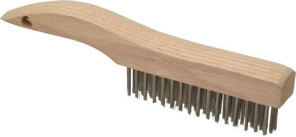 Weiler - 4 Rows x 16 Columns Stainless Steel Scratch Brush - 5" Brush Length, 10" OAL, 1-3/16" Trim Length, Wood Shoe Handle - First Tool & Supply
