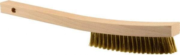 Weiler - 3 Rows x 19 Columns Brass Plater Brush - 5-1/2" Brush Length, 13" OAL, 1" Trim Length, Wood Curved Handle - First Tool & Supply