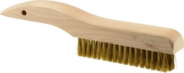 Weiler - 4 Rows x 18 Columns Brass Plater Brush - 5" Brush Length, 10" OAL, 1" Trim Length, Wood Shoe Handle - First Tool & Supply