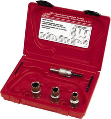 Milwaukee Tool - 5 Piece, 11/16" to 15/16" Saw Diam, Contractor's Hole Saw Kit - Carbide-Tipped, Gulleted Edge, Pilot Drill Model No. 49-57-0035, 49-57-0038, Includes 3 Hole Saws - First Tool & Supply