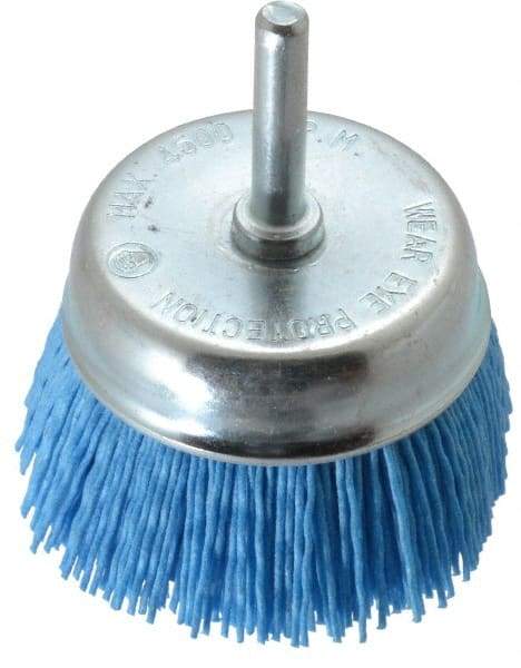 Value Collection - 3" Diam, 1/4" Hole Size Straight Wire Nylon Cup Brush - Fine Grade, 4,500 Max RPM - First Tool & Supply