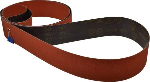 3M - 3" Wide x 132" OAL, 80 Grit, Ceramic Abrasive Belt - Ceramic, Medium, Coated, YF Weighted Cloth Backing, Wet/Dry, Series 777F - First Tool & Supply