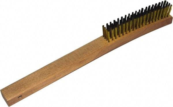 Gordon Brush - 4 Rows x 19 Columns Brass Plater Brush - 5-3/8" Brush Length, 13-3/4" OAL, 1-1/8 Trim Length, Wood Curved Handle - First Tool & Supply