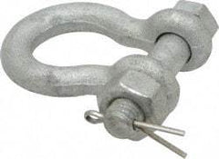 Made in USA - 3/8" Nominal Chain Size, 1 Ton Carbon Steel Bolt Anchor Shackle - 3/8" Diam, 7/16" Pin Diam, 1-7/16" High Inside Jaw, 1-1/8" Inside Width, 1-1/4" Max Body Thickness - First Tool & Supply