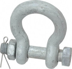 Made in USA - 7/16" Nominal Chain Size, 1.5 Ton Carbon Steel Bolt Anchor Shackle - 7/16" Diam, 1/2" Pin Diam, 1-11/16" High Inside Jaw, 1-1/4" Inside Width, 1-1/4" Max Body Thickness - First Tool & Supply