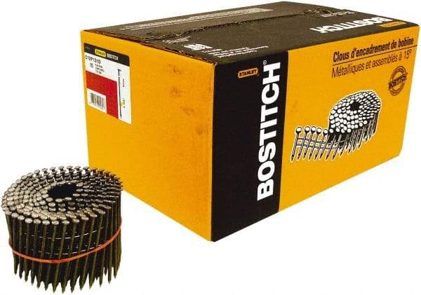 Stanley Bostitch - 11 Gauge 0.131" Shank Diam 3-1/4" Long Framing Nails for Power Nailers - Steel, Yellow Zinc Finish, Smooth Shank, Coil Wire Collation, Round Head, Diamond Point - First Tool & Supply