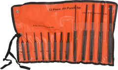 Value Collection - 13 Piece, 1/8 to 3/8", Pin Punch Set - Comes in Vinyl Case - First Tool & Supply