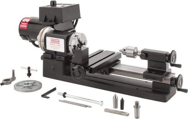 Sherline - 3-1/2" Swing, 8" Between Centers, 100/240 Volt, Single Phase Miniature Lathe - 1MT Taper, 1/2 hp, 70 to 2,800 RPM, 10mm Bore Diam, 260mm Deep x 203.2mm High x 584.2mm Long - First Tool & Supply