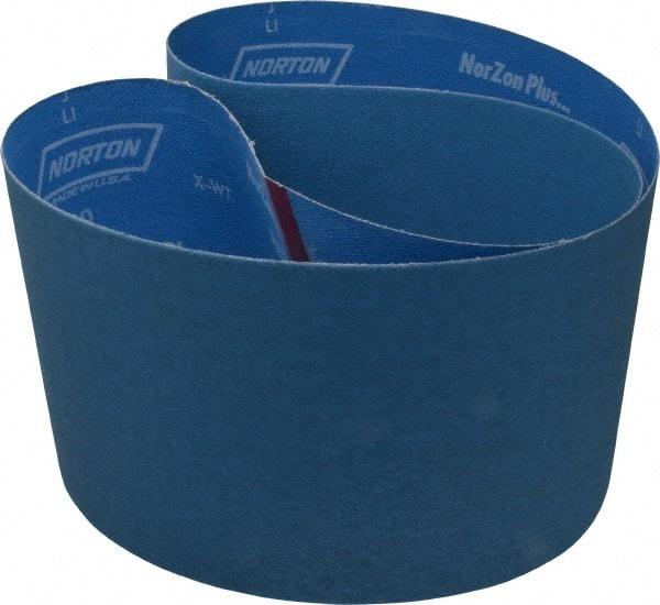 Norton - 6" Wide x 48" OAL, 120 Grit, Zirconia Alumina Abrasive Belt - Zirconia Alumina, Fine, Coated, X Weighted Cloth Backing, Series R823 - First Tool & Supply