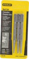 Stanley - 3 Piece, 1/32 to 3/32", Nail Punch Set - Round Shank, Comes in Carded - First Tool & Supply