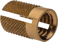 E-Z LOK - 5/16-18 UNC Brass Flush Press Fit Threaded Insert for Plastic - 9/16" OAL, 0.389" Insert Diam, 3/8" Hole Diam, 3/8" Drill - First Tool & Supply